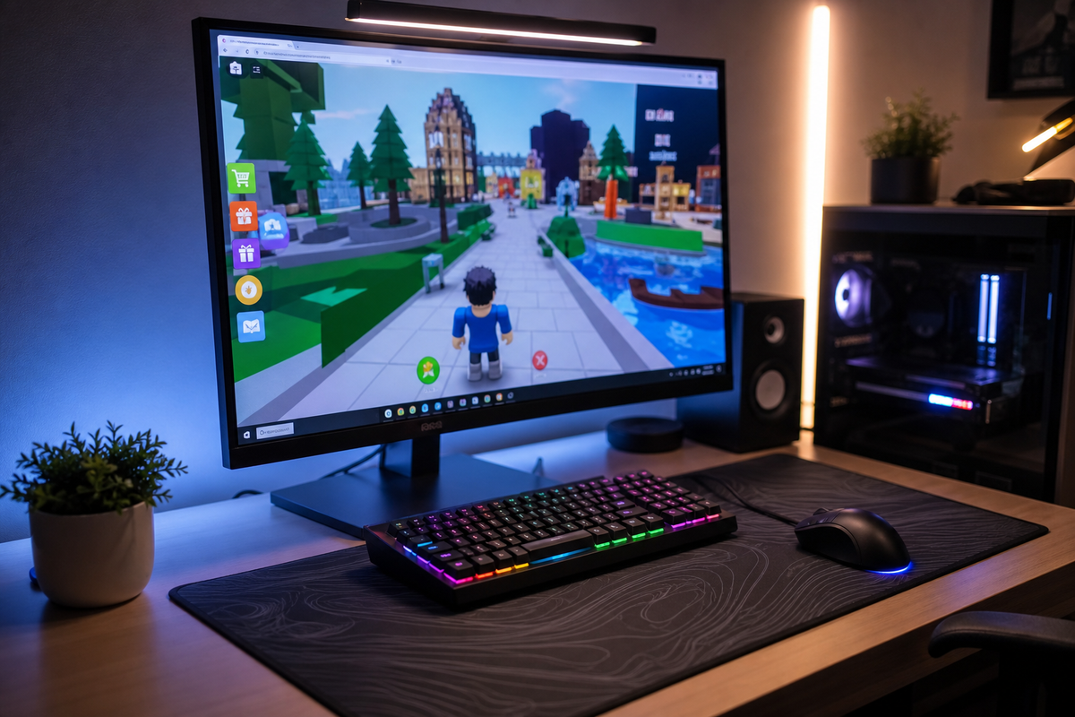 Roblox game displayed on a gaming computer while checking online server connectivity