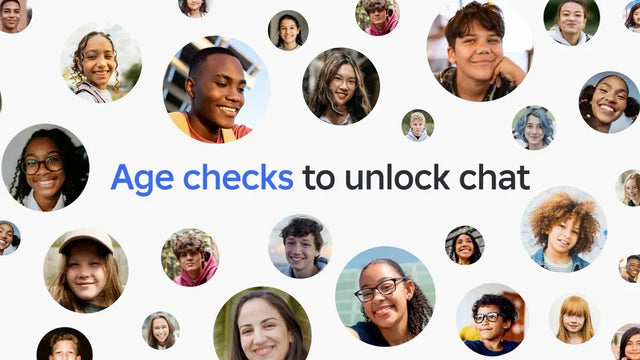 Official Roblox age-check announcement graphic explaining age checks for chat access