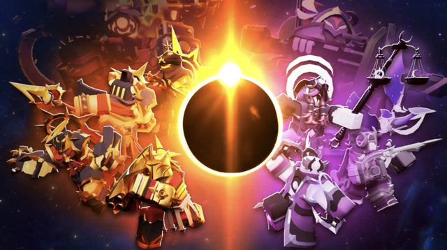 Tower Defense Simulator Solar Requiem event artwork showing the eclipse and opposing factions