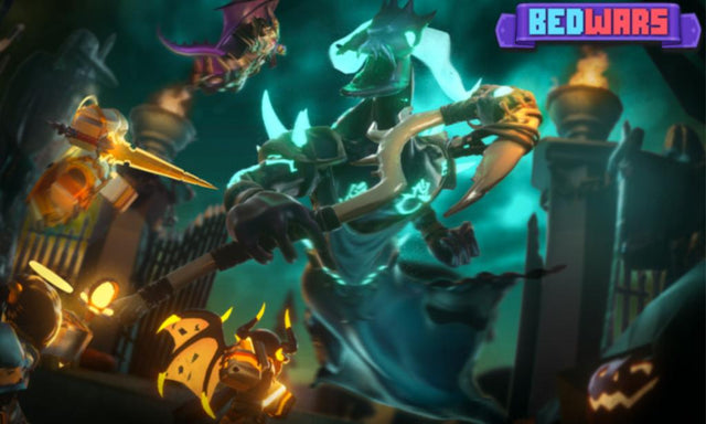 Roblox BedWars Halloween-themed promotional artwork