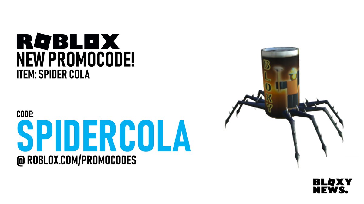 Roblox Spider Cola promo code announcement graphic