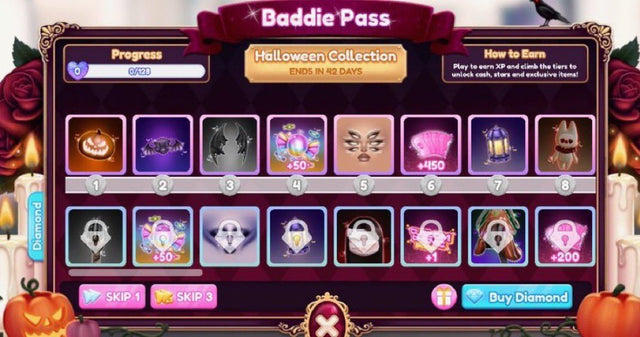 Dress To Impress Halloween Collection Baddie Pass reward track shown in a player screenshot