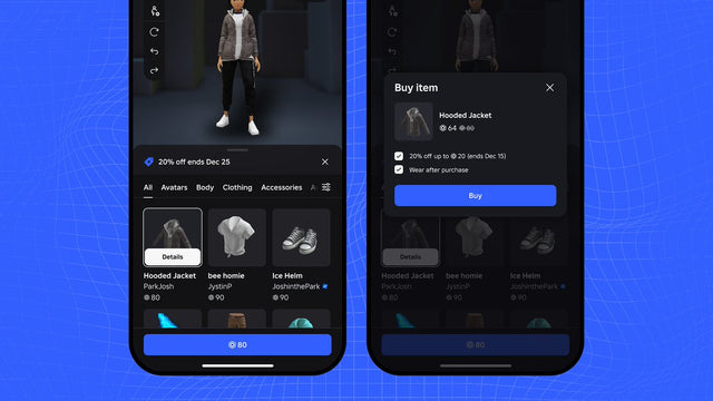 Roblox Avatar Marketplace offer checkout interface shown in a public Bloxy News post