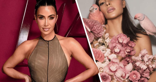 Kim Kardashian Poses Nude in Lost Donna Trope Floral Photoshoot With Pink Parakeets