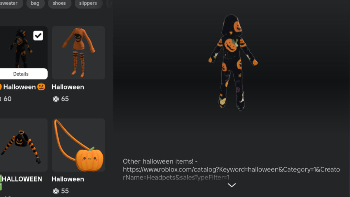 Roblox Halloween avatar outfit shown as a separate seasonal styling comparison