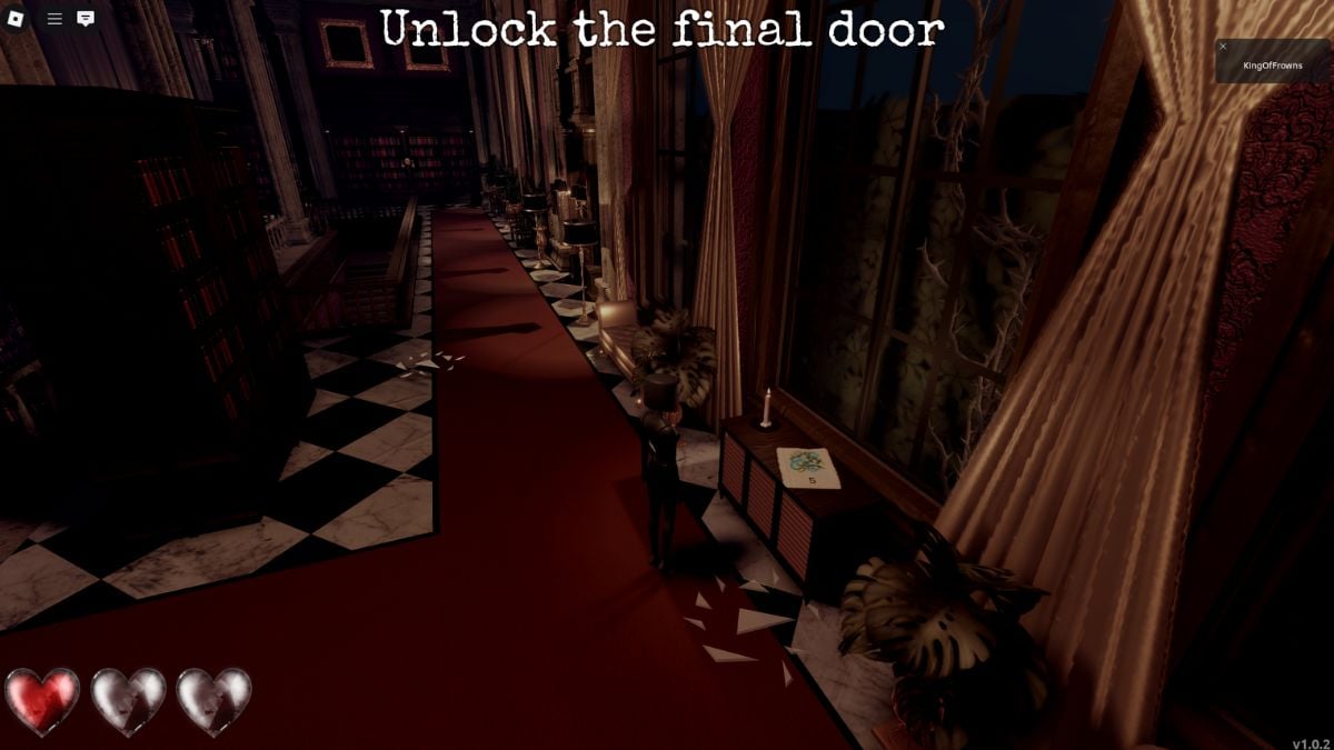 Archival Roblox Dress to Impress Halloween quest environment with a dark library corridor