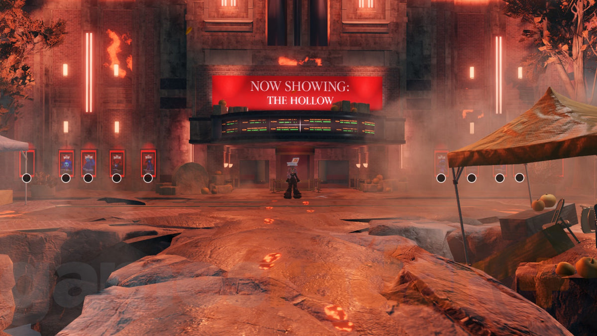 The Hollow Roblox event theater entrance with a large sign reading The Hollow