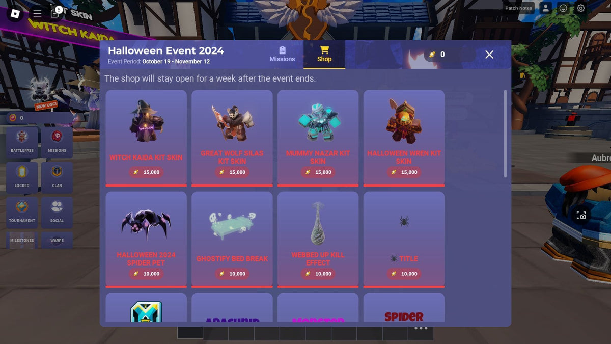 Archived Roblox BedWars Halloween 2024 shop screenshot, used as historical seasonal reference