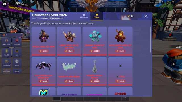 Archived Roblox BedWars Halloween 2024 shop screenshot, used as historical seasonal reference