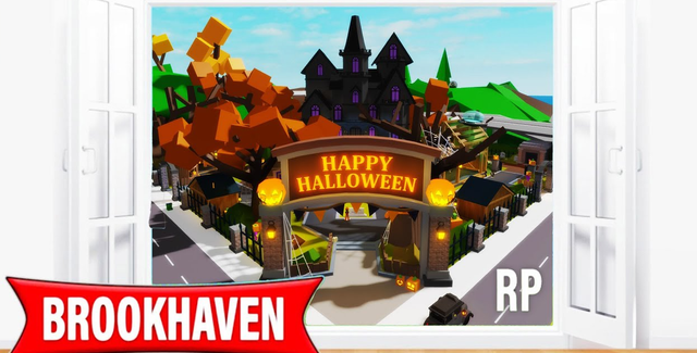 Brookhaven RP Halloween-themed neighborhood artwork from a previous seasonal event, used to illustrate overlapping Roblox Halloween schedules