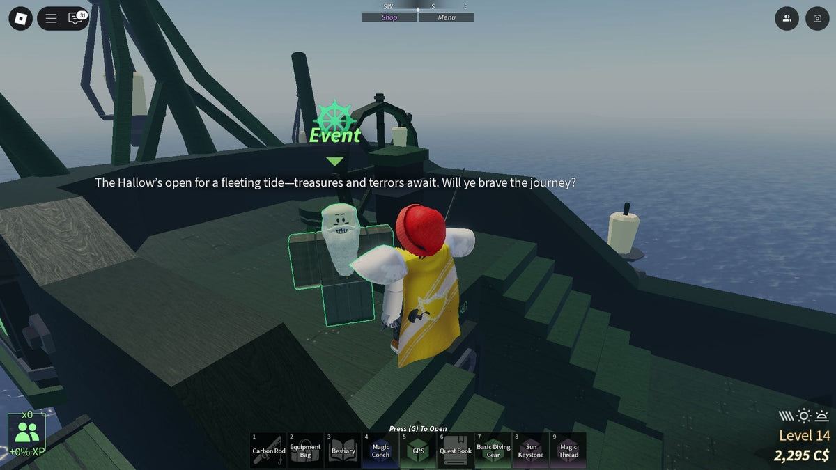 Historical Roblox Fisch Halloween event dialogue on a ghostly ship; featured image is not one of the five images in the article body