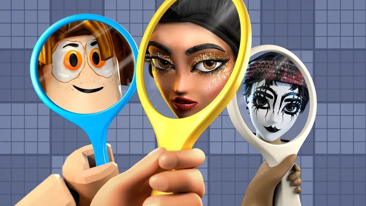 Roblox avatar makeup examples with contrasting cosmetic styles