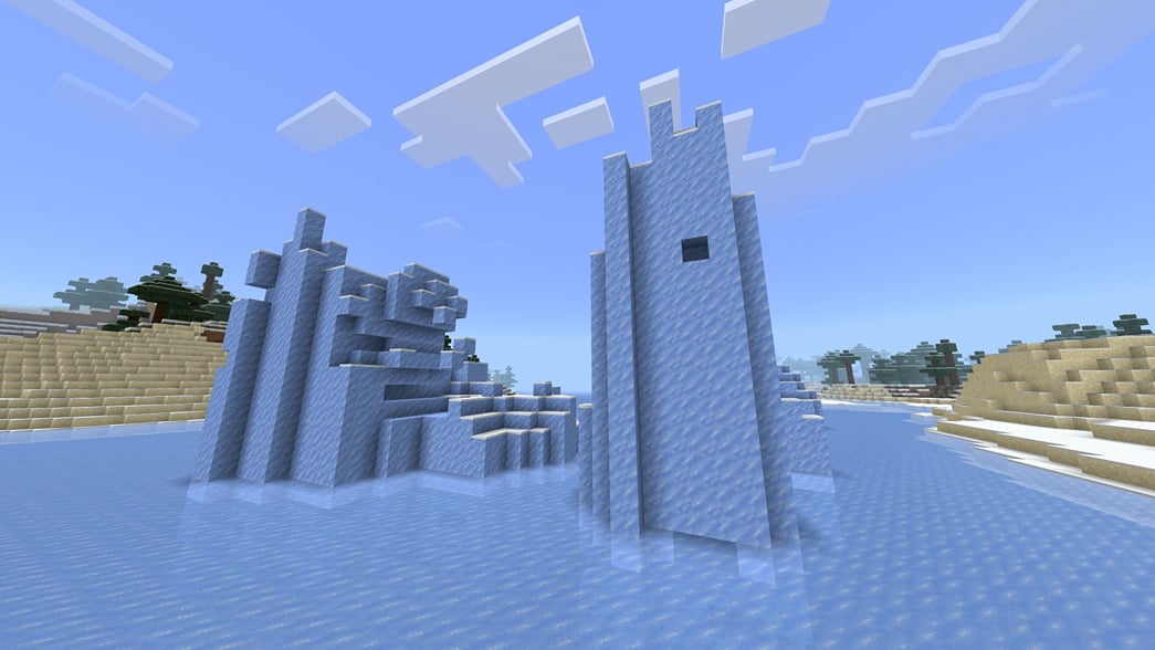 Ice formations in a Minecraft frozen biome