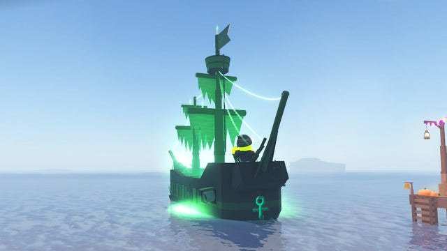 The Flying Dutchman ghost ship from Roblox Fisch Halloween gameplay, used as event context