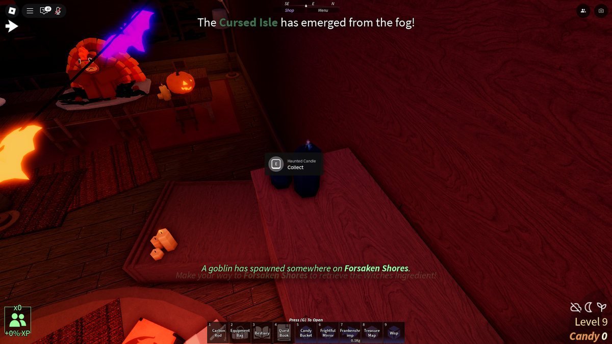 Haunted candle and Halloween atmosphere from Roblox Fisch seasonal event gameplay