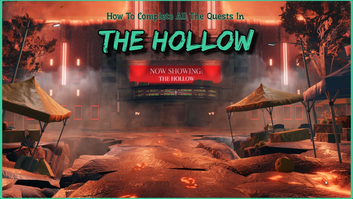 Roblox The Hollow Halloween event hub entrance with the Now Showing The Hollow sign