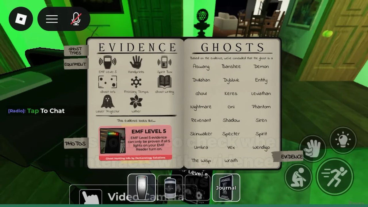 Demonology Roblox evidence journal used as gameplay context for preparing for The Hollow Biter maze