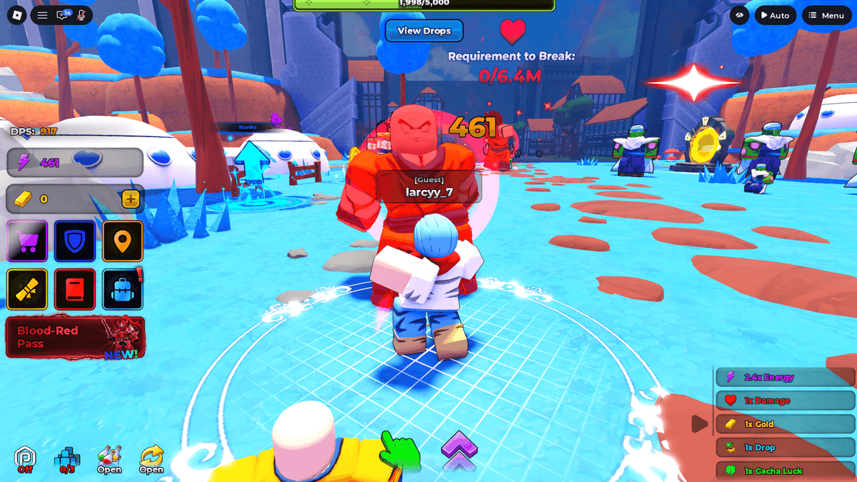 Anime Breaker Roblox gameplay showing a player avatar, an enemy, and in-game resource counters