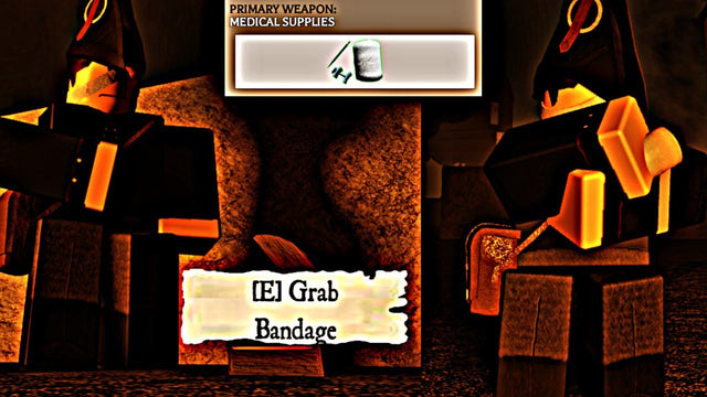 Roblox horror gameplay with a medical supplies pickup prompt, contextual image for planning event tools and shop spending