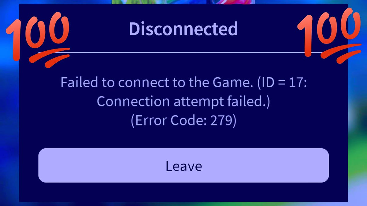 Roblox connection failed Error Code 279 dialog illustrating a loading or join failure; not a screenshot of The Hollow mobile bug