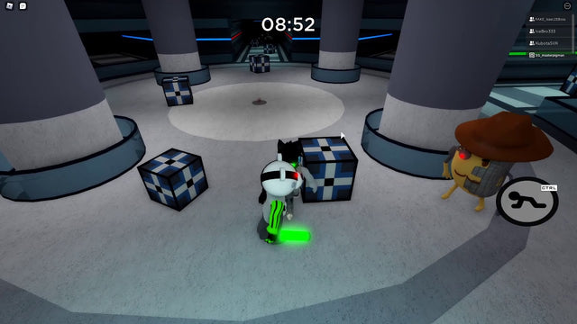 Roblox Piggy gameplay scene in a futuristic map with a character and timer