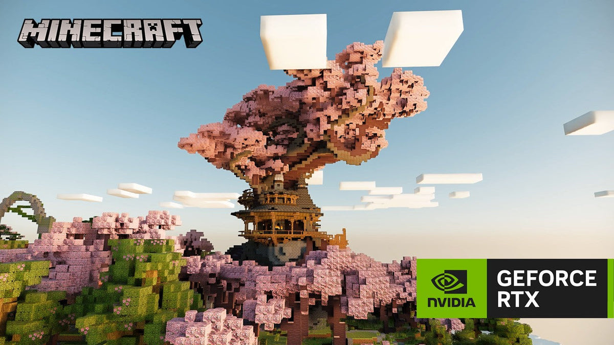 Minecraft RTX Remix path-tracing showcase illustrating enhanced lighting and reflections