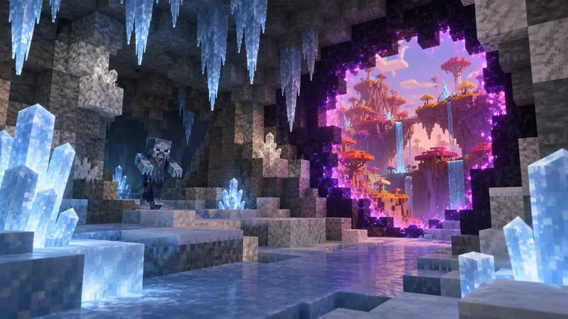 Minecraft winter update ice cave scene for Frostbite farming guide