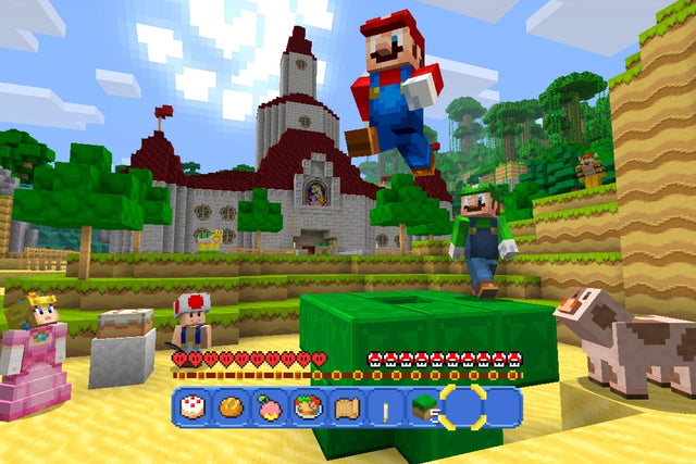 Mario and Luigi in Minecraft's Super Mario Mash-Up world