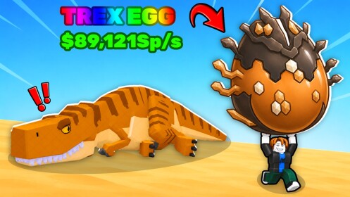 Official Steal An Egg Roblox game thumbnail showing a T-Rex egg and pet