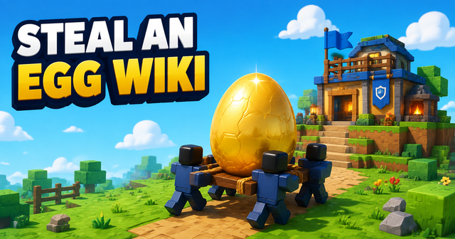Steal An Egg promotional artwork showing a golden egg and Roblox-style characters