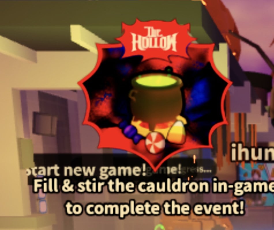 The Hollow partner-game event board beside a cauldron in Survive Overnight in a Mega Store