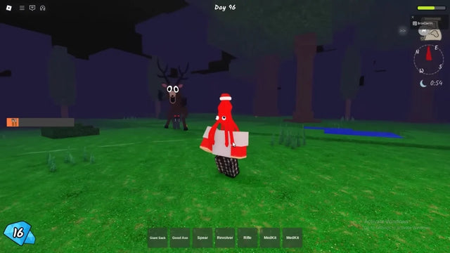 Real Roblox 99 Nights in the Forest gameplay screenshot showing a player avatar and the Deer in a nighttime forest