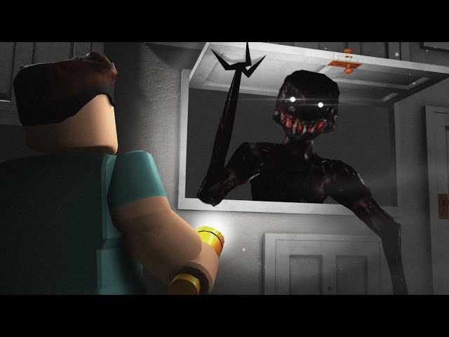 Roblox horror-game scene illustrating the risks of unverified item launcher exploit claims