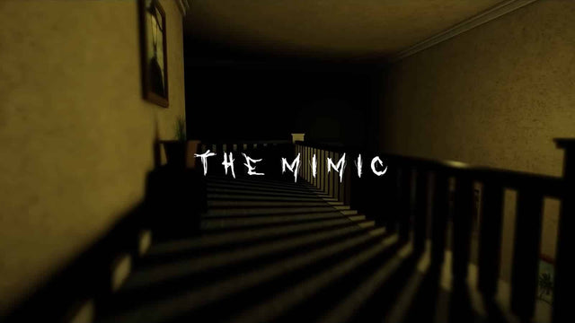 The Mimic Roblox horror game title over a dark staircase
