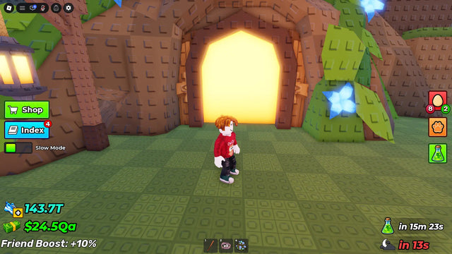 Steal An Egg Roblox avatar beside a glowing tree entrance, used as general game artwork