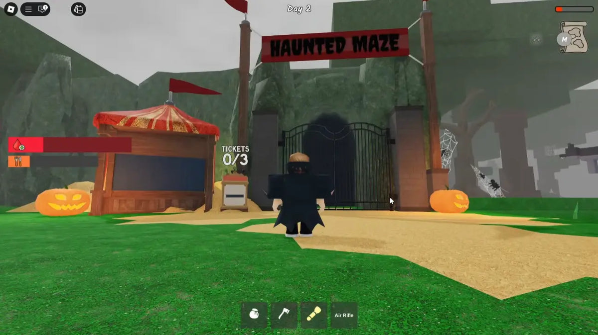 Roblox 99 Nights in the Forest haunted maze entrance, illustrating a horror-maze experience