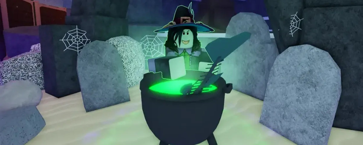Illustrative Halloween cauldron scene, not a verified The Hollow Floor 6 screenshot