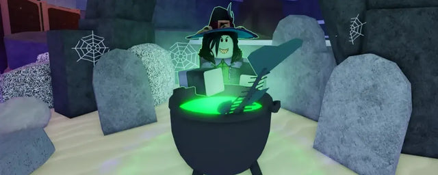 Illustrative Halloween cauldron scene, not a verified The Hollow Floor 6 screenshot