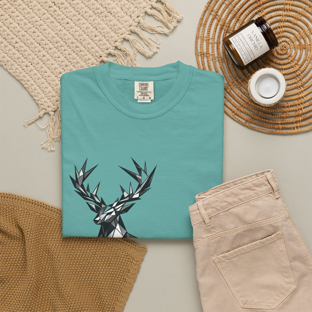 Geometric Stag T-Shirt — Black Polygon Deer Graphic Tee