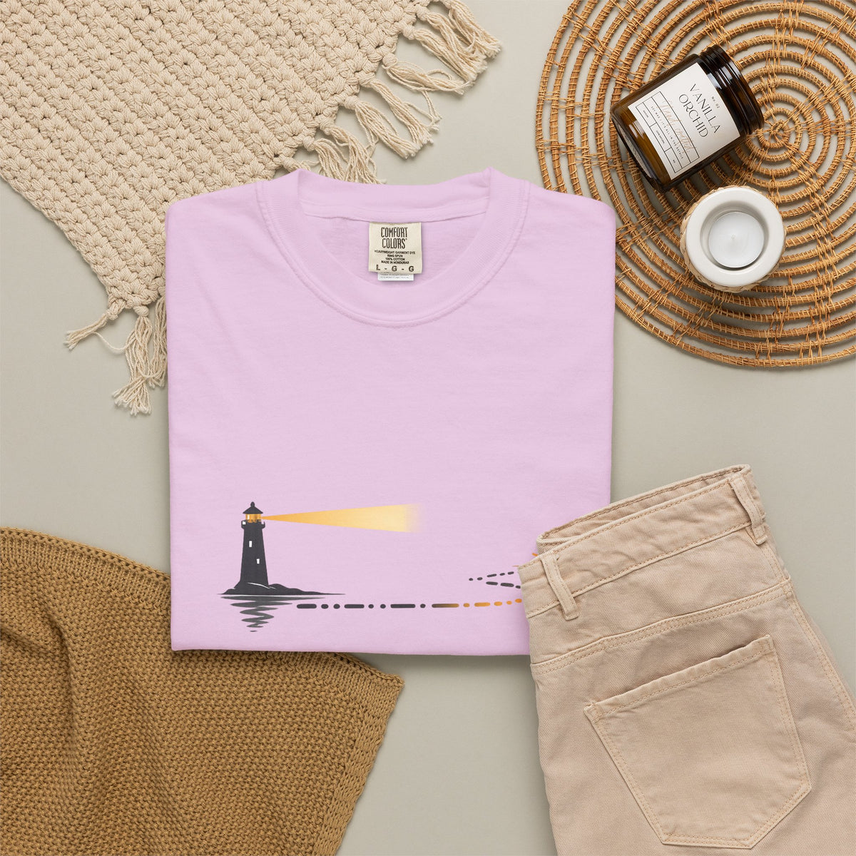 Lighthouse Sunset T-Shirt — Nautical Coastal Tee with Beacon Graphic