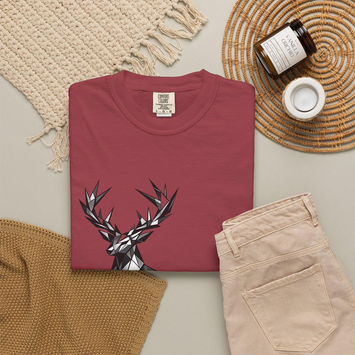 Geometric Stag T-Shirt — Black Polygon Deer Graphic Tee