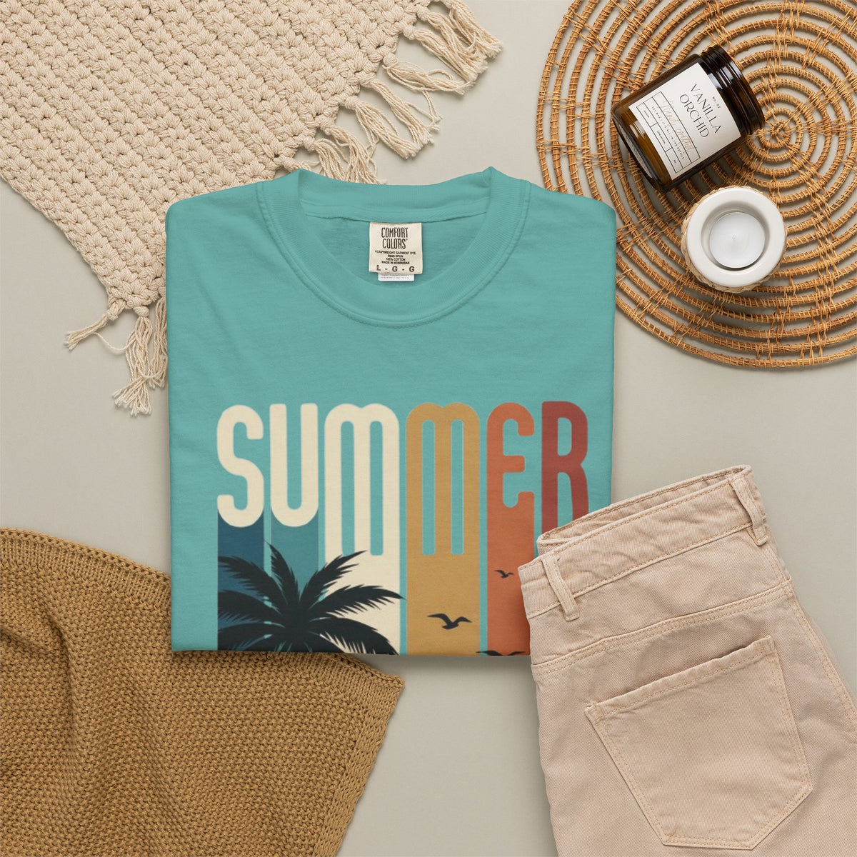 Summer Motorcycle Tee — Retro Palm Tree Beach Graphic T-Shirt