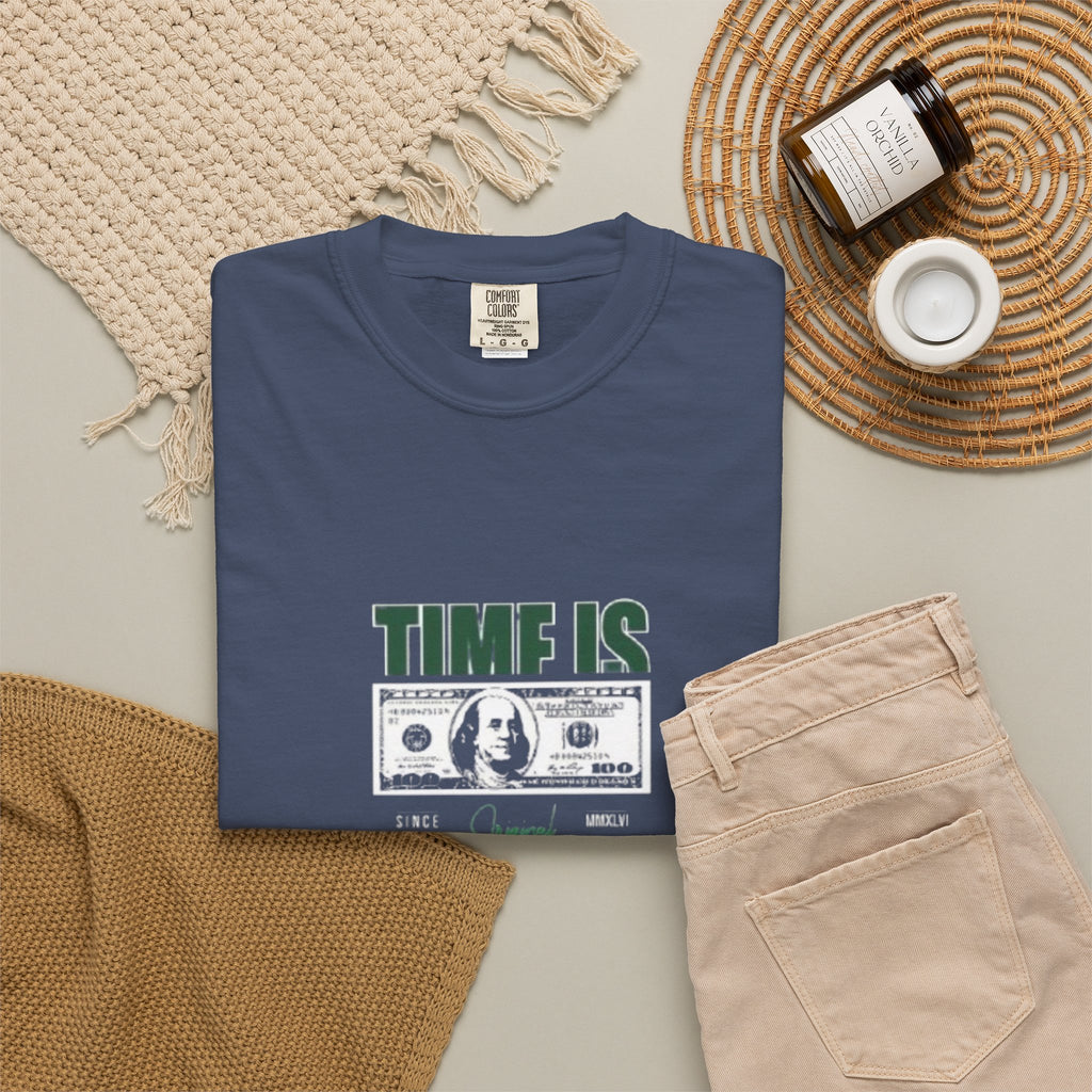 Money Vibe T-Shirt — "TIME IS" Graphic Dollar Bill Tee