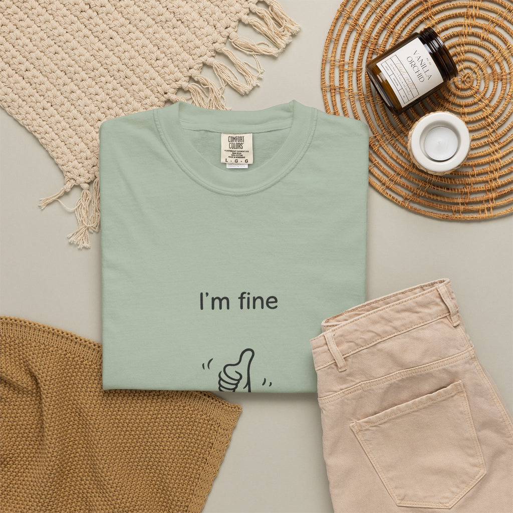 I’m Fine T-Shirt — Minimal Funny Tee with Thumbs-Up Drowning Illustration