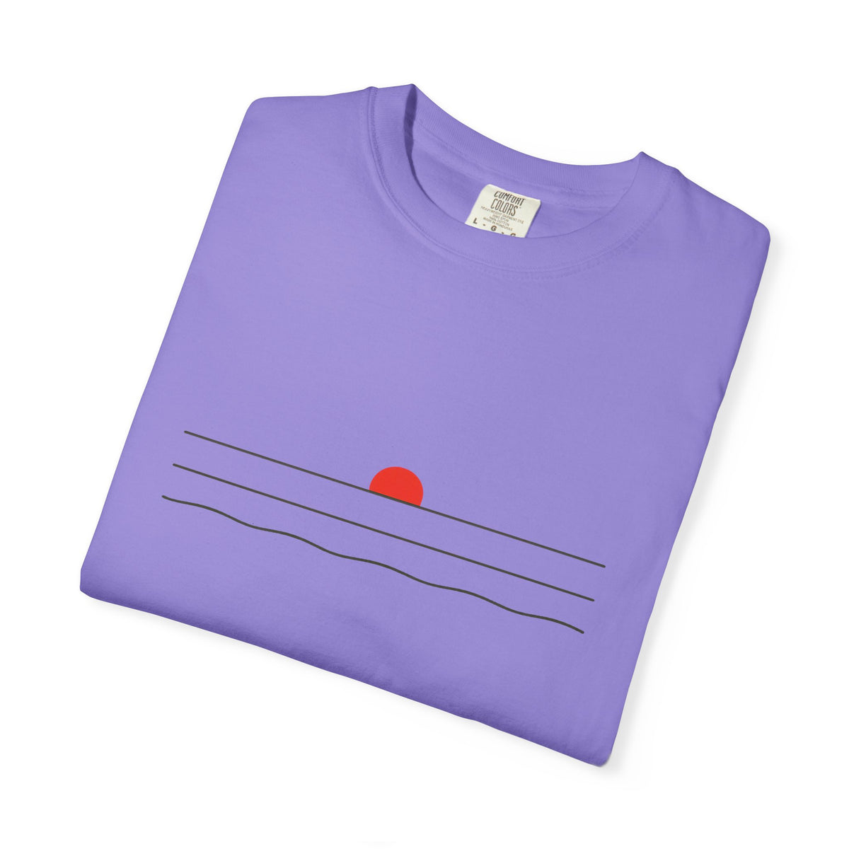 Sunset Minimalist T-Shirt — Red Sun Over Wavy Lines Tee