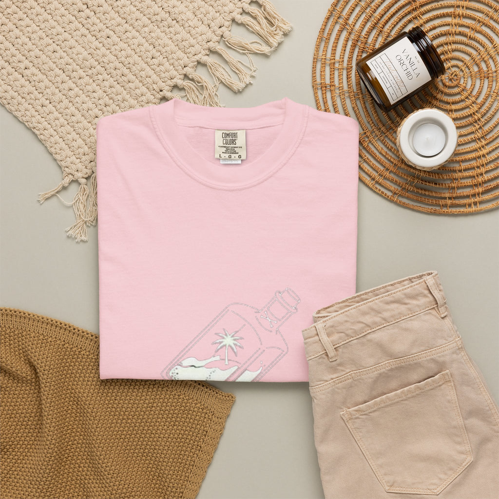 Pocket Island T‑Shirt — Minimal Bottle Isle Graphic Tee