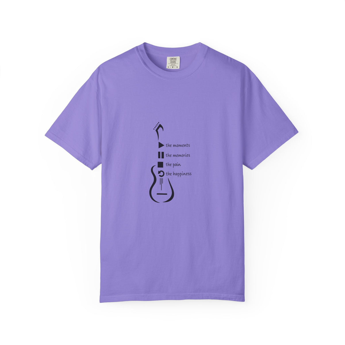Guitar Silhouette Tee — "Our Moments, Our Memories, Our Music, Our Happiness"