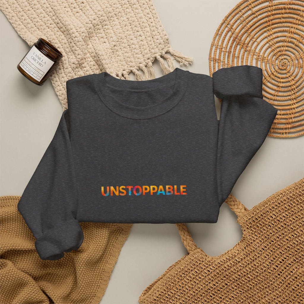 Unstoppable Crewneck Sweatshirt — Inspirational Rainbow Text Pullover