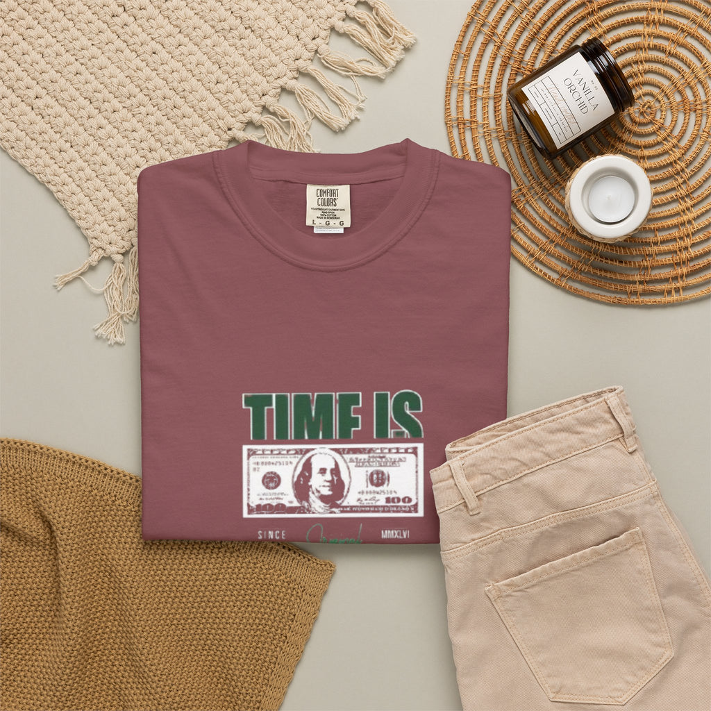 Money Vibe T-Shirt — "TIME IS" Graphic Dollar Bill Tee