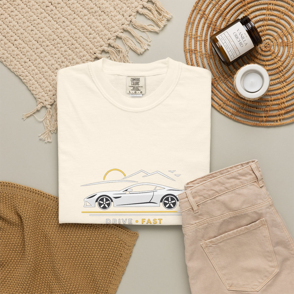 Drive Fast Sports Car T‑Shirt — Vintage Road Trip Graphic